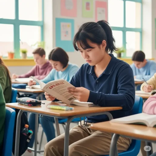 دانش‌آموز تیزهوش مبتلا به صرع در حال یادگیری در مدرسه